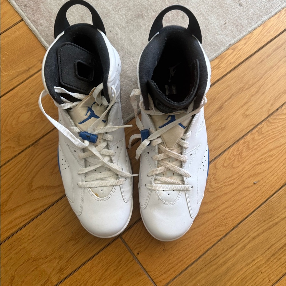 Jordan 6’s White Sneakers with Blue Accents